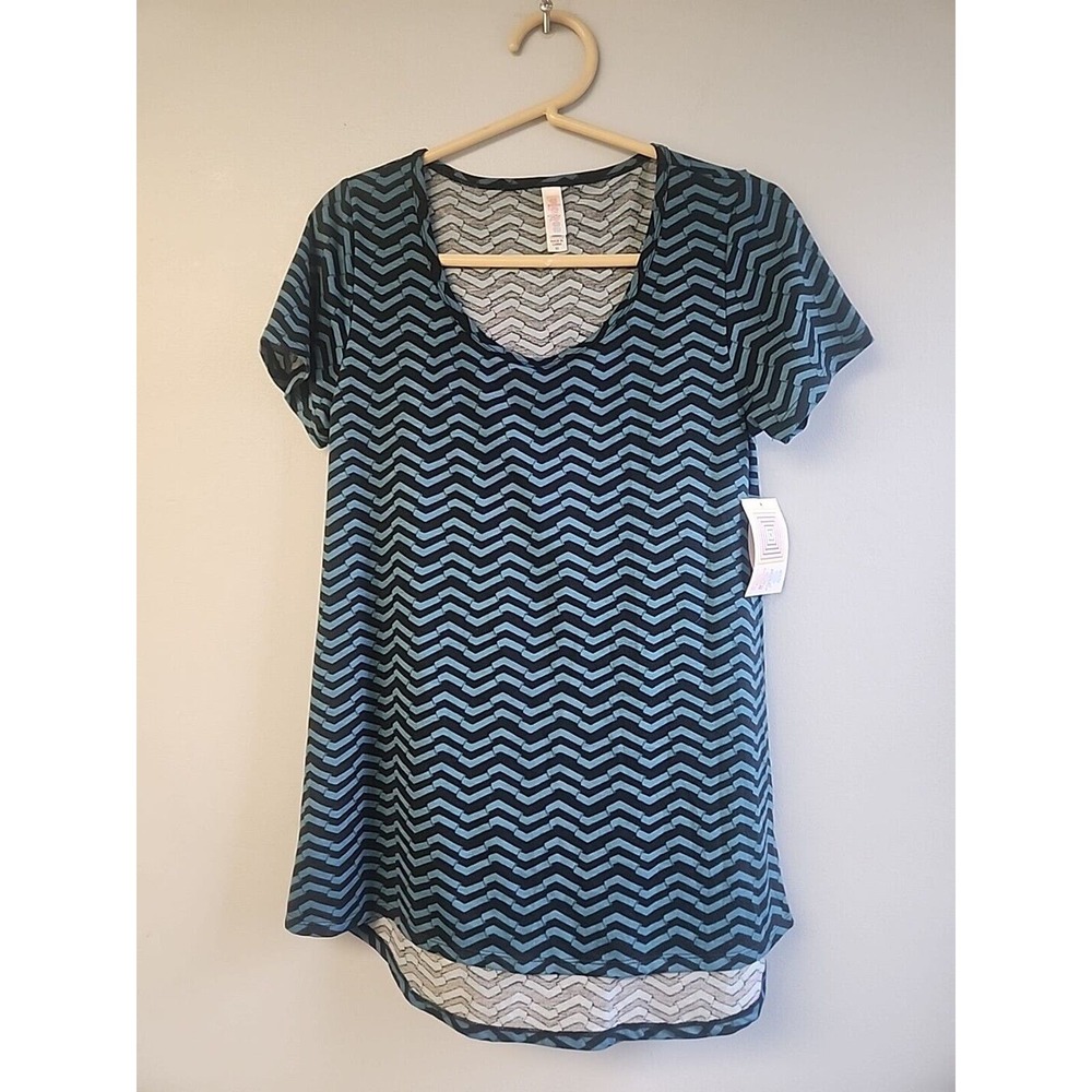 NWT Lularoe Womens Classic T Teal‎ Blue Black Graphic Shirt Size XS